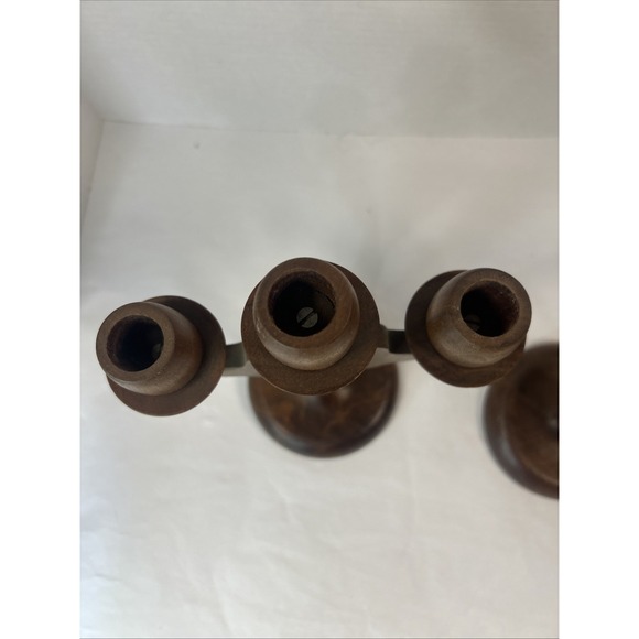 Vintage Wooden Handcrafted Three Candelabra Candle Holder Pair (2) - Picture 6 of 16